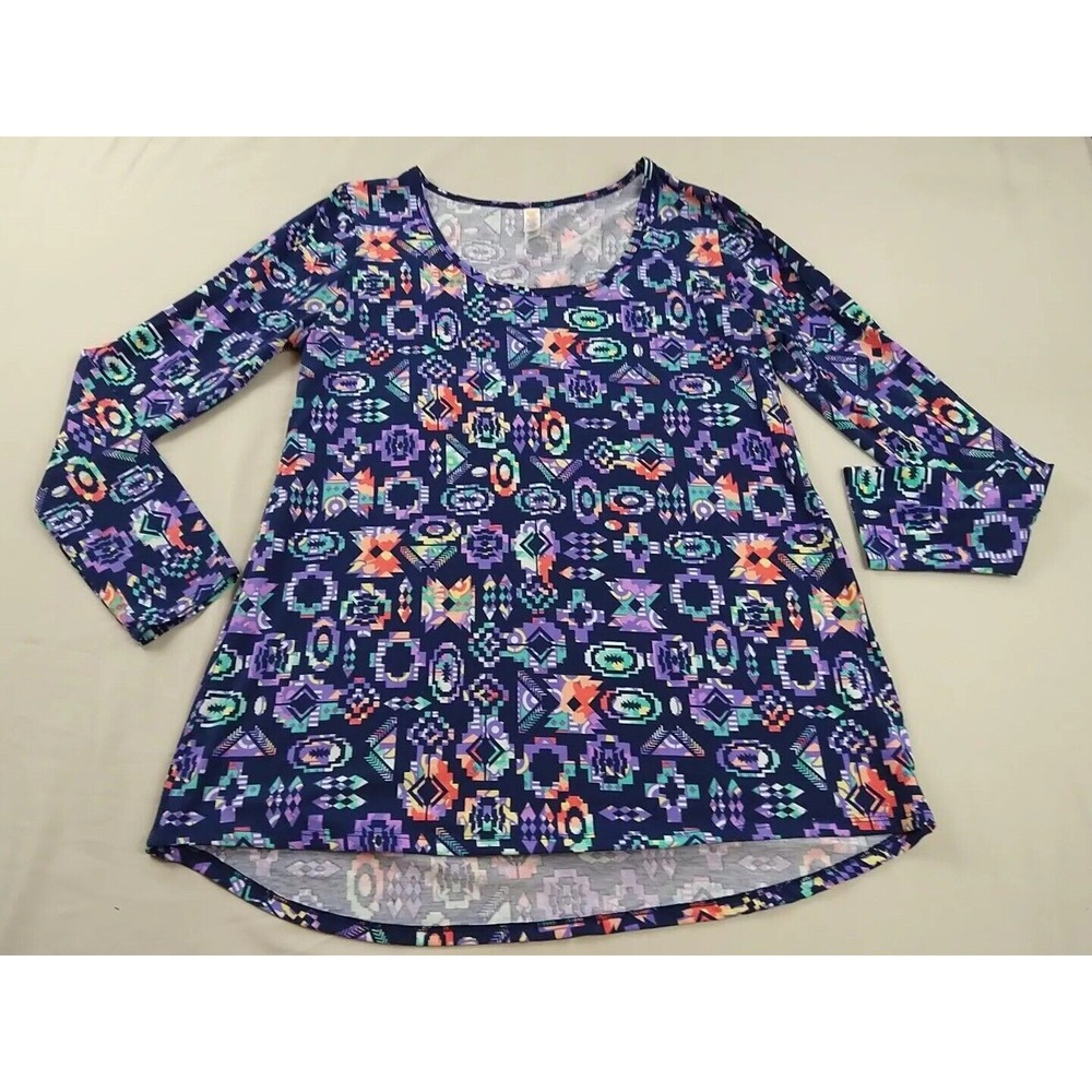 LulaRoe‎ Top Ladies M Black Aztec Pattern Long Sleeve Comfort Stretch (1226)